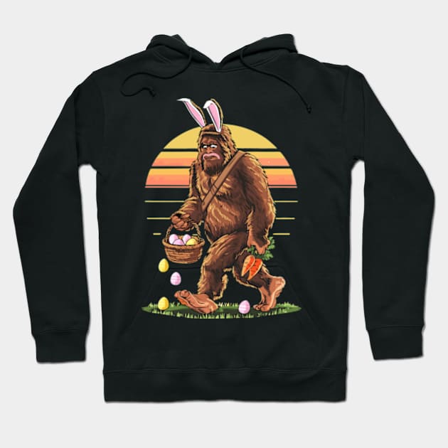 Funny Bigfoot Easter Basket Bunny Bigfoot Boys Vintage Retro Hoodie by Shopinno Shirts